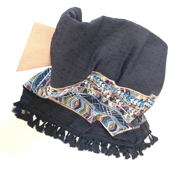 Kimono  Robes Embroidered Trim with Tassels color Navy - Picture 4 of 4